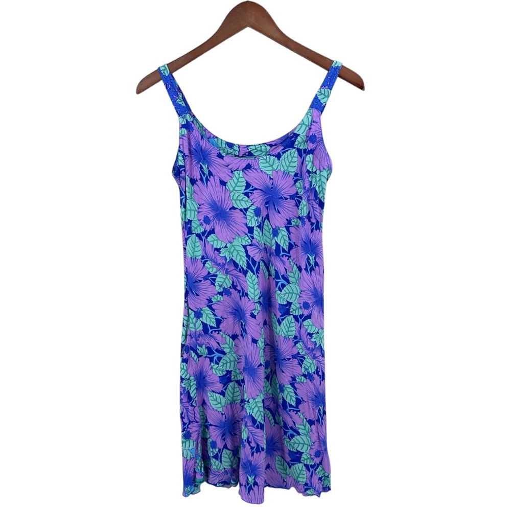 RAINBOW JO Dress Tropical Hawaiian Floral Hilo Tank Purple - Picture 2 of 7